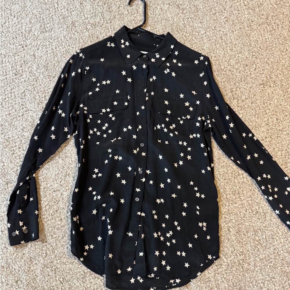Equipment Black Star Pattern Button Down Shirt - image 1
